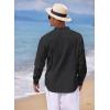 imageCOOFANDY Mens Cotton Linen Henley TShirts Long Sleeve Hippie Casual Beach TShirtsBlack