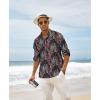 imageCOOFANDY Mens Cotton Linen Henley TShirts Long Sleeve Hippie Casual Beach TShirtsBlack Paisley