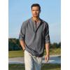 imageCOOFANDY Mens Cotton Linen Henley TShirts Long Sleeve Hippie Casual Beach TShirtsBlack Striped