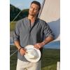 imageCOOFANDY Mens Cotton Linen Henley TShirts Long Sleeve Hippie Casual Beach TShirtsBlack Striped