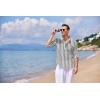 imageCOOFANDY Mens Cotton Linen Henley TShirts Long Sleeve Hippie Casual Beach TShirtsBlack White Striped