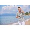 imageCOOFANDY Mens Cotton Linen Henley TShirts Long Sleeve Hippie Casual Beach TShirtsBlack White Striped