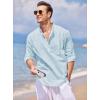 imageCOOFANDY Mens Cotton Linen Henley TShirts Long Sleeve Hippie Casual Beach TShirtsBlue