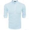imageCOOFANDY Mens Cotton Linen Henley TShirts Long Sleeve Hippie Casual Beach TShirtsBlue