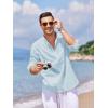 imageCOOFANDY Mens Cotton Linen Henley TShirts Long Sleeve Hippie Casual Beach TShirtsBlue