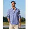 imageCOOFANDY Mens Cotton Linen Henley TShirts Long Sleeve Hippie Casual Beach TShirtsBlue Striped