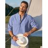 imageCOOFANDY Mens Cotton Linen Henley TShirts Long Sleeve Hippie Casual Beach TShirtsBlue Striped