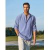 imageCOOFANDY Mens Cotton Linen Henley TShirts Long Sleeve Hippie Casual Beach TShirtsBlue Striped