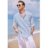 imageCOOFANDY Mens Cotton Linen Henley TShirts Long Sleeve Hippie Casual Beach TShirtsBlue White Striped