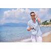 imageCOOFANDY Mens Cotton Linen Henley TShirts Long Sleeve Hippie Casual Beach TShirtsBlue White Striped