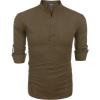 imageCOOFANDY Mens Cotton Linen Henley TShirts Long Sleeve Hippie Casual Beach TShirtsBrown