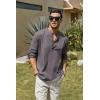 imageCOOFANDY Mens Cotton Linen Henley TShirts Long Sleeve Hippie Casual Beach TShirtsDark Gray