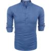 imageCOOFANDY Mens Cotton Linen Henley TShirts Long Sleeve Hippie Casual Beach TShirtsDenim Blue