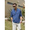 imageCOOFANDY Mens Cotton Linen Henley TShirts Long Sleeve Hippie Casual Beach TShirtsDenim Blue