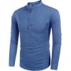 imageCOOFANDY Mens Cotton Linen Henley TShirts Long Sleeve Hippie Casual Beach TShirtsDenim Blue