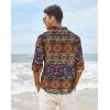 imageCOOFANDY Mens Cotton Linen Henley TShirts Long Sleeve Hippie Casual Beach TShirtsGeometric