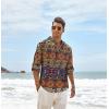 imageCOOFANDY Mens Cotton Linen Henley TShirts Long Sleeve Hippie Casual Beach TShirtsGeometric