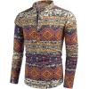 imageCOOFANDY Mens Cotton Linen Henley TShirts Long Sleeve Hippie Casual Beach TShirtsGeometric