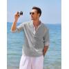 imageCOOFANDY Mens Cotton Linen Henley TShirts Long Sleeve Hippie Casual Beach TShirtsGray
