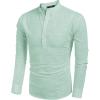 imageCOOFANDY Mens Cotton Linen Henley TShirts Long Sleeve Hippie Casual Beach TShirtsGreen