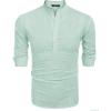 imageCOOFANDY Mens Cotton Linen Henley TShirts Long Sleeve Hippie Casual Beach TShirtsGreen