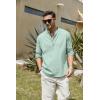 imageCOOFANDY Mens Cotton Linen Henley TShirts Long Sleeve Hippie Casual Beach TShirtsGreen