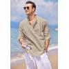 imageCOOFANDY Mens Cotton Linen Henley TShirts Long Sleeve Hippie Casual Beach TShirtsKhaki