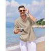 imageCOOFANDY Mens Cotton Linen Henley TShirts Long Sleeve Hippie Casual Beach TShirtsKhaki