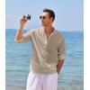 imageCOOFANDY Mens Cotton Linen Henley TShirts Long Sleeve Hippie Casual Beach TShirtsKhaki