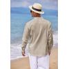 imageCOOFANDY Mens Cotton Linen Henley TShirts Long Sleeve Hippie Casual Beach TShirtsKhaki