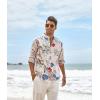 imageCOOFANDY Mens Cotton Linen Henley TShirts Long Sleeve Hippie Casual Beach TShirtsKhaki Floral