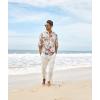 imageCOOFANDY Mens Cotton Linen Henley TShirts Long Sleeve Hippie Casual Beach TShirtsKhaki Floral