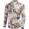 imageCOOFANDY Mens Cotton Linen Henley TShirts Long Sleeve Hippie Casual Beach TShirtsKhaki Floral