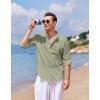 imageCOOFANDY Mens Cotton Linen Henley TShirts Long Sleeve Hippie Casual Beach TShirtsLight Green