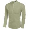imageCOOFANDY Mens Cotton Linen Henley TShirts Long Sleeve Hippie Casual Beach TShirtsLight Green