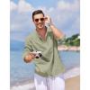 imageCOOFANDY Mens Cotton Linen Henley TShirts Long Sleeve Hippie Casual Beach TShirtsLight Green