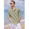 imageCOOFANDY Mens Cotton Linen Henley TShirts Long Sleeve Hippie Casual Beach TShirtsLight Green