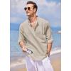 imageCOOFANDY Mens Cotton Linen Henley TShirts Long Sleeve Hippie Casual Beach TShirtsLight Khaki
