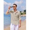 imageCOOFANDY Mens Cotton Linen Henley TShirts Long Sleeve Hippie Casual Beach TShirtsLight Khaki