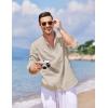 imageCOOFANDY Mens Cotton Linen Henley TShirts Long Sleeve Hippie Casual Beach TShirtsLight Khaki