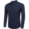 imageCOOFANDY Mens Cotton Linen Henley TShirts Long Sleeve Hippie Casual Beach TShirtsNavy Blue