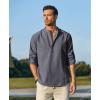 imageCOOFANDY Mens Cotton Linen Henley TShirts Long Sleeve Hippie Casual Beach TShirtsNavy Striped