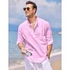 imageCOOFANDY Mens Cotton Linen Henley TShirts Long Sleeve Hippie Casual Beach TShirtsPink