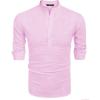 imageCOOFANDY Mens Cotton Linen Henley TShirts Long Sleeve Hippie Casual Beach TShirtsPink
