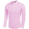 imageCOOFANDY Mens Cotton Linen Henley TShirts Long Sleeve Hippie Casual Beach TShirtsPink