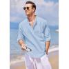 imageCOOFANDY Mens Cotton Linen Henley TShirts Long Sleeve Hippie Casual Beach TShirtsSky Blue