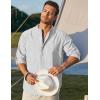 imageCOOFANDY Mens Cotton Linen Henley TShirts Long Sleeve Hippie Casual Beach TShirtsWhite Striped