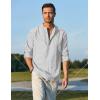 imageCOOFANDY Mens Cotton Linen Henley TShirts Long Sleeve Hippie Casual Beach TShirtsWhite Striped