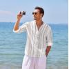 imageCOOFANDY Mens Cotton Linen Henley TShirts Long Sleeve Hippie Casual Beach TShirtsWhiteBlack Patterned
