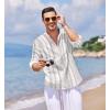 imageCOOFANDY Mens Cotton Linen Henley TShirts Long Sleeve Hippie Casual Beach TShirtsWhiteBlack Patterned